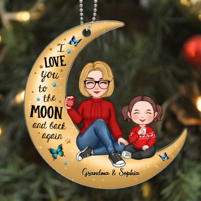 Cute Grandma Grandkid On Golden Moon Christmas Gift Personalized Acrylic Ornament