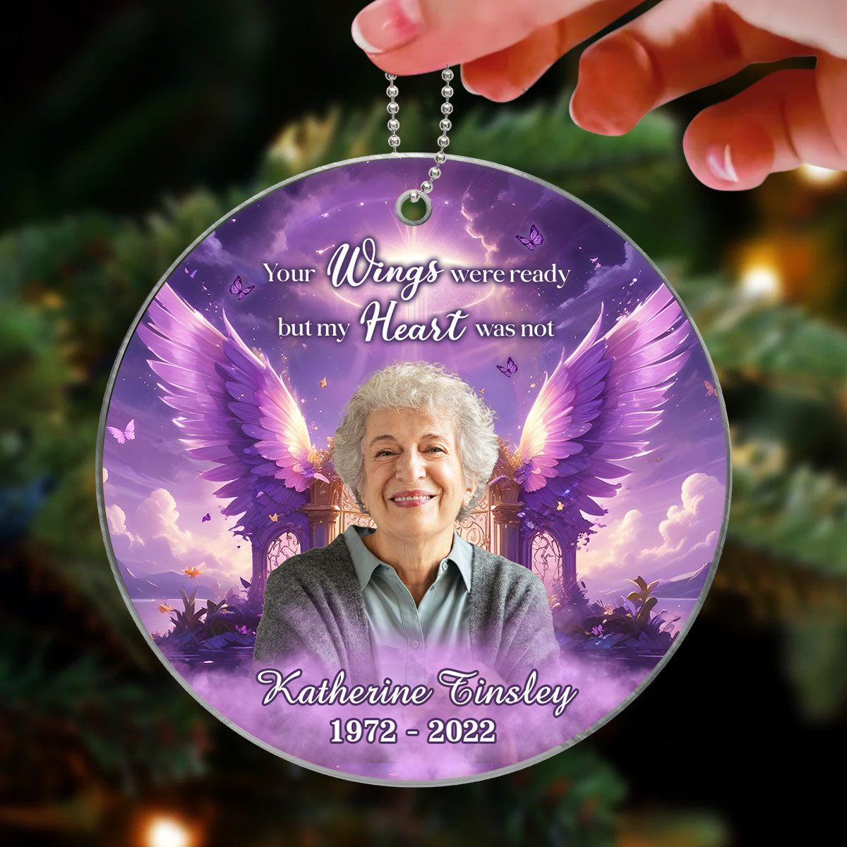 Purple Sky Your Wings Were Ready Memorial Photo Inserted Personalized Acrylic Ornament