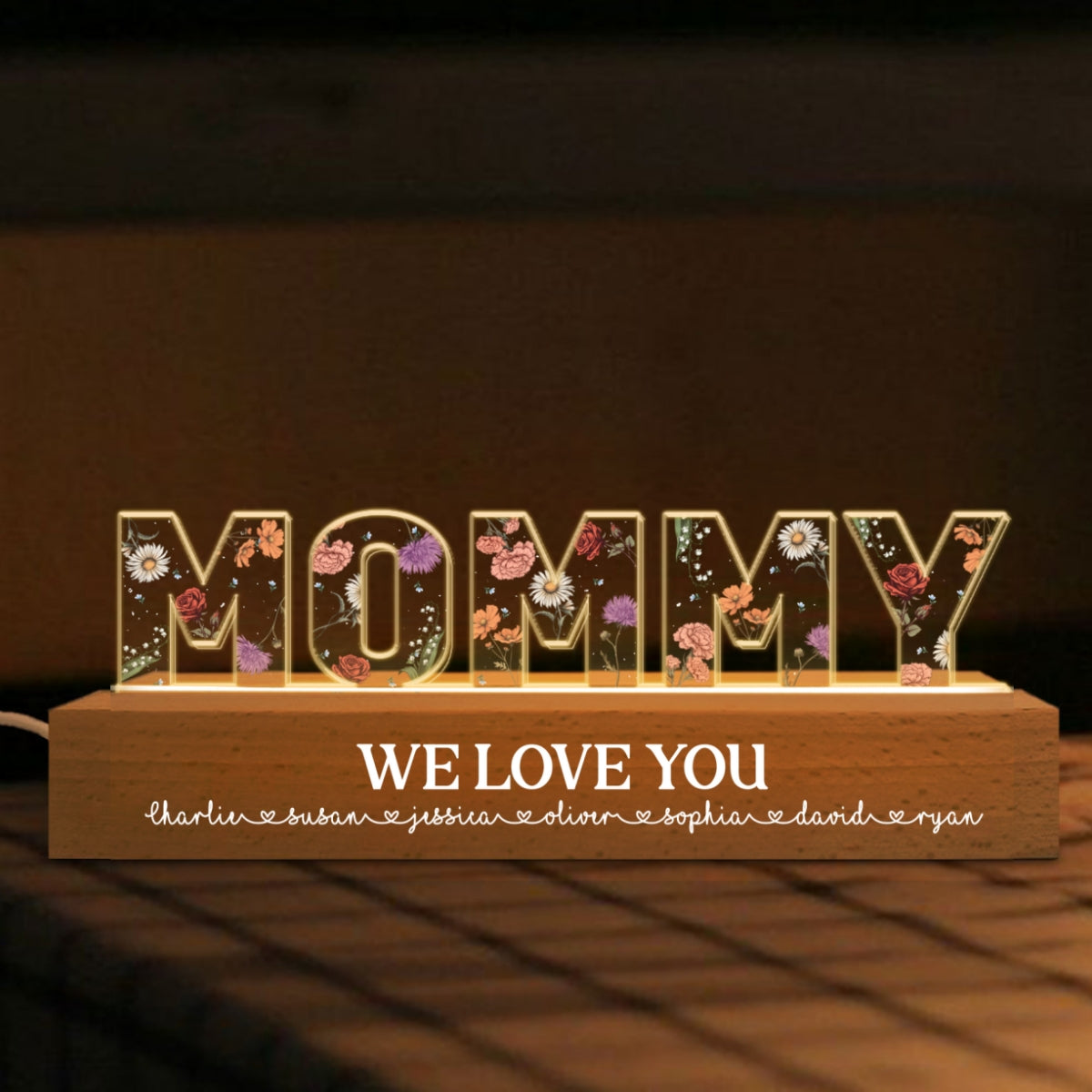Custom Flowers Printed LED Night Light, Birth Month Flower, Gift For Mom, Gift For Grandma