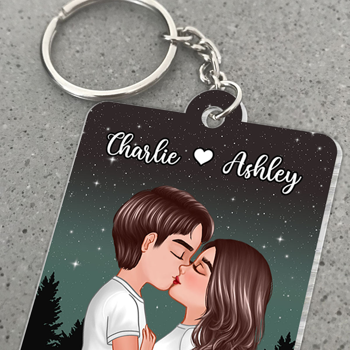 Couple Kissing In Galaxy Night Moon Phase Art Personalized Acrylic Keychain, Gift For Him, For Her