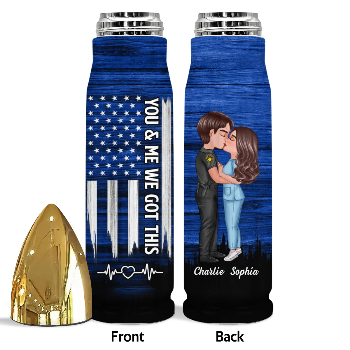 Hero Couple Hugging Kissing Half Flag  Gift by Occupation Gift For Her Gift For Him Personalized Bullet Tumbler