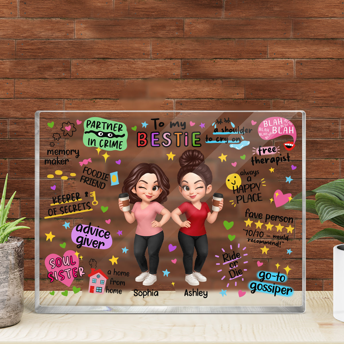 Pretty Besties Sisters Funny Gift Personalized Acrylic Block Plaque