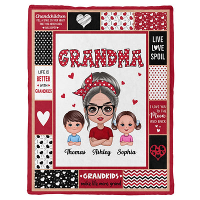 Polka Dot Pattern Grandma With Grandkids Personalized Fleece Blanket