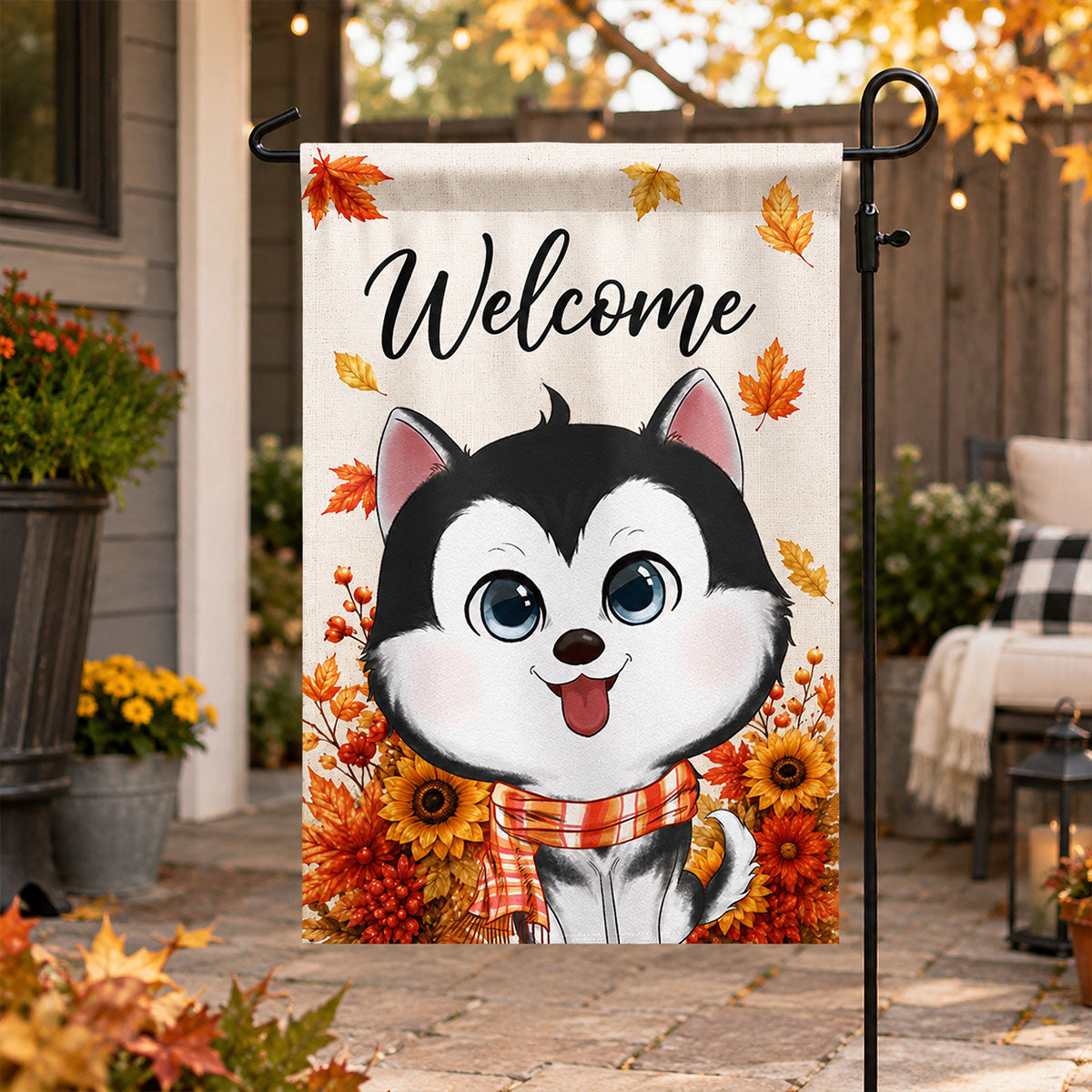 Cute Dogs Welcome - Personalized Garden Flag - Cozy Fall Decor for Dog Lovers