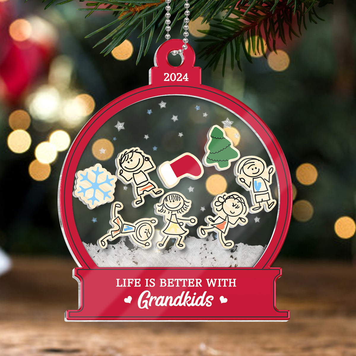 Life Is Better With Grandkids Grandma Personalized 4D Shaker Ornament, Christmas Gift For Granddaugter, Grandson, Grandma