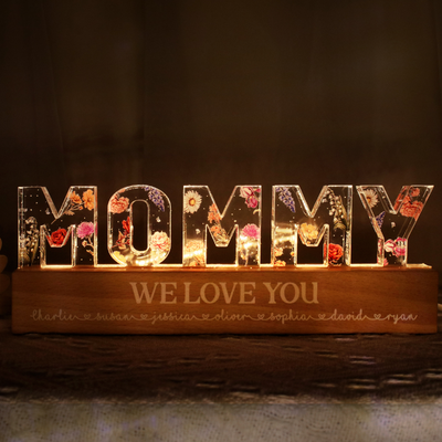 Custom Flowers Printed LED Night Light, Birth Month Flower, Gift For Mom, Gift For Grandma