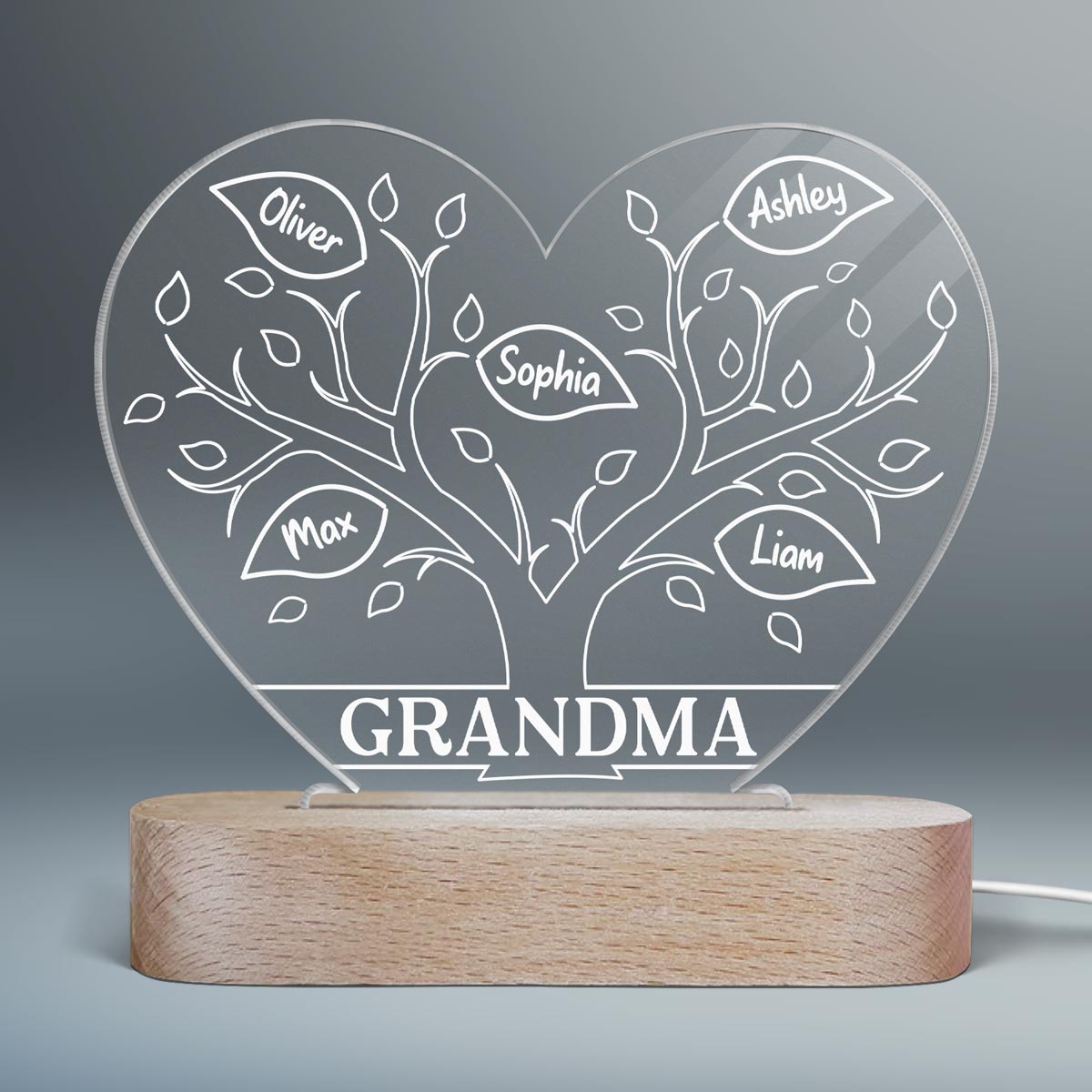 Mom Grandma Tree Personalized Heart Plaque LED Night Light