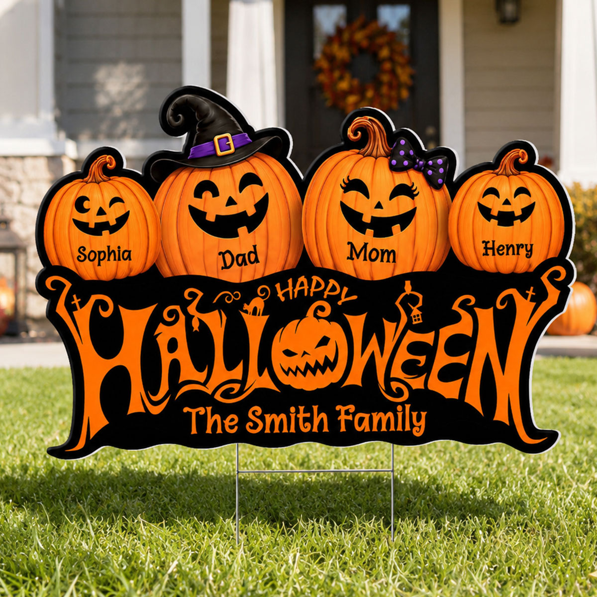 Family Happy Halloween Jack-O-Lantern Pumpkins - Personalized Yard Sign - Halloween Decor For Family