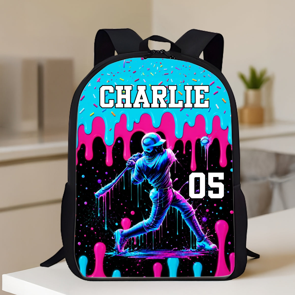 Baseball Drip Custom Name & Number - Personalized Backpack - Back To School Gift For Baseball Lovers, Baseball Players