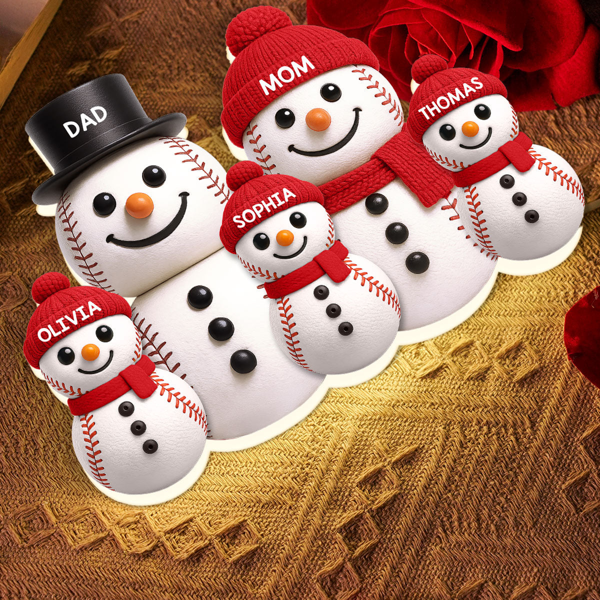 Baseball Snowman Family - Personalized Light Box - Gift For Family