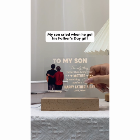 From Mom To Son Happy Father's Day Personalized Acrylic Warm LED Night Light, Heartfelt Gift For Son