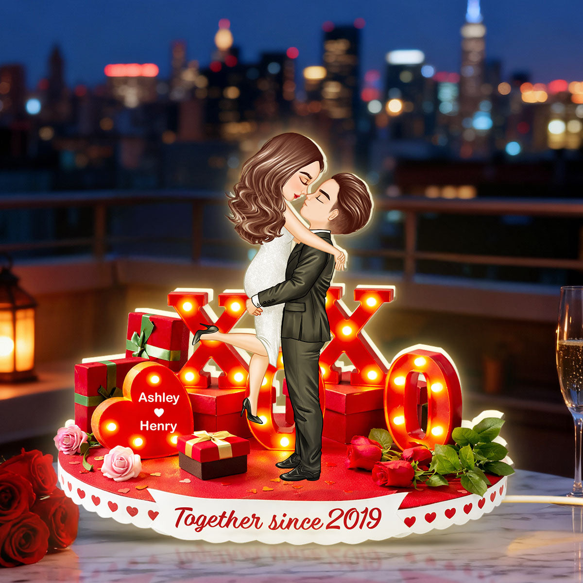 XO Couple Love Marque - Personalized Light Box - Sentimental Valentine's Day Gift for Her, for Him