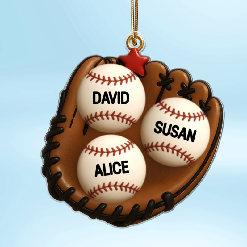 3D Effect Baseball, Softball Gloves Family Members' Names Personalized Acrylic Ornament, Christmas Tree Decoration