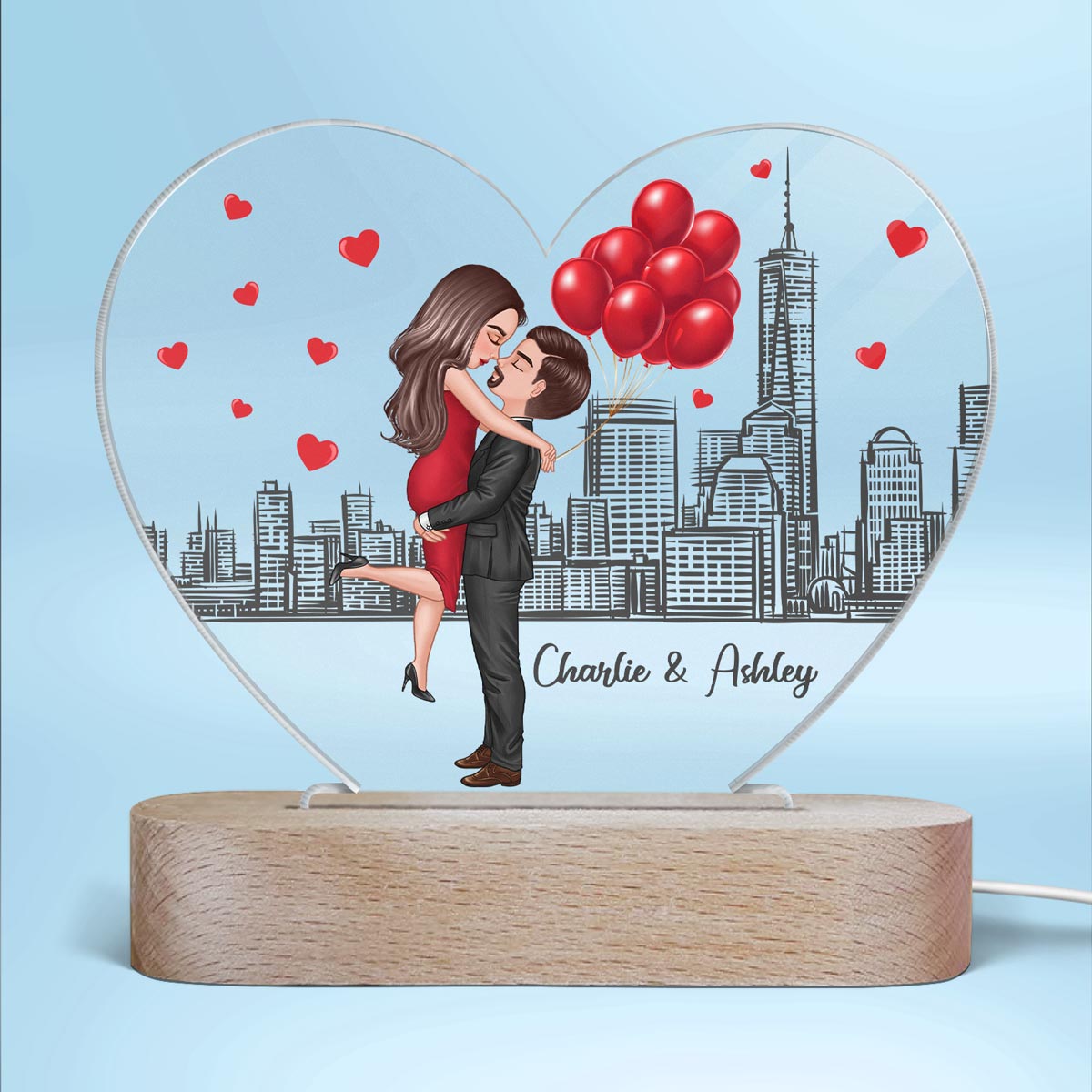 From Our First Kiss Couple Personalized Heart Plaque LED Night Light - Acrylic LED Lamp - Valentine‘s Day Gift For Him, For Her