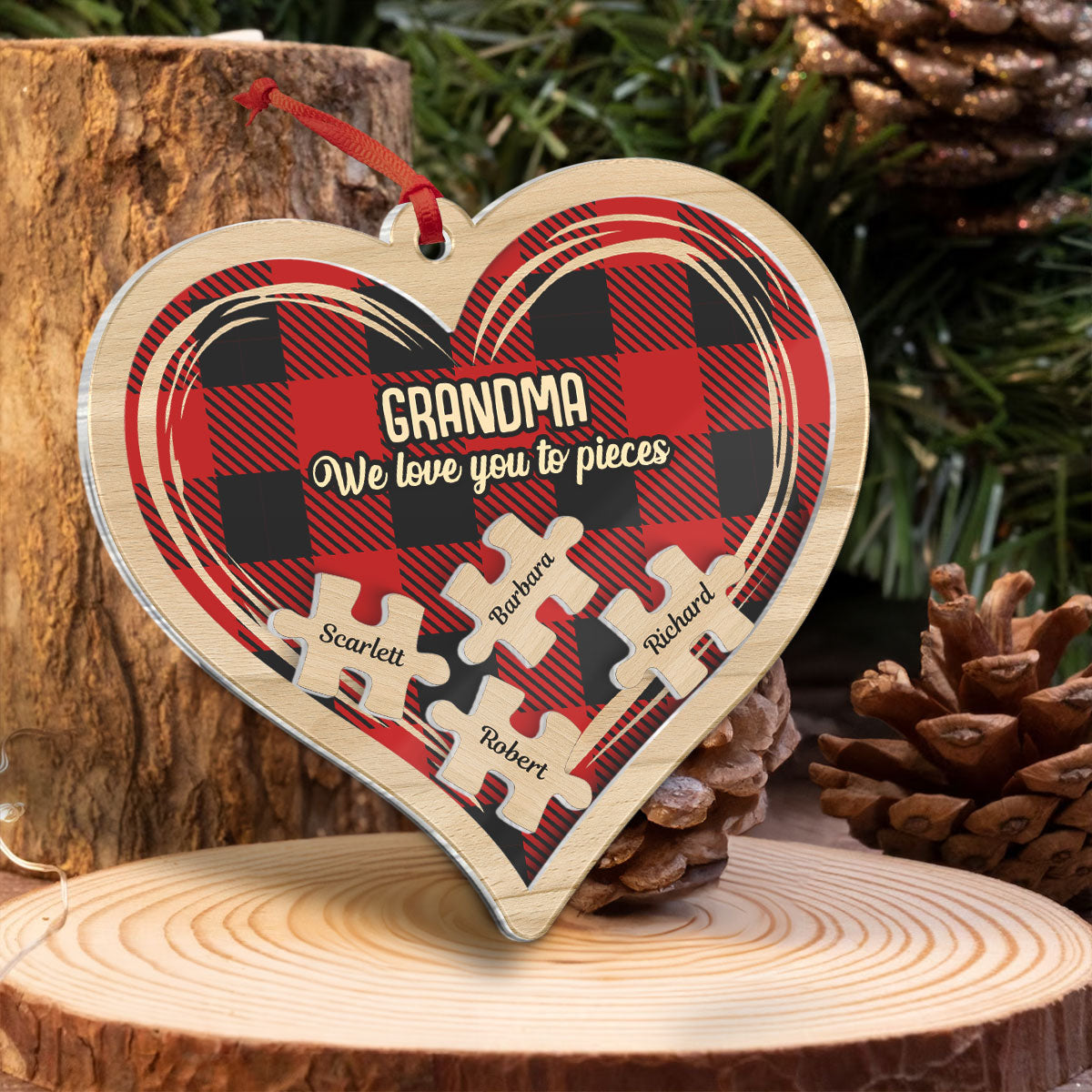 Grandma Grandpa We Love You To Pieces Personalized 4D Shaker Ornament, Christmas Gift For Grandparents