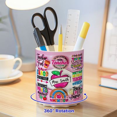 Teacher Fuel Chaos Ordinator 3D Inflated Effect Personalized Rotating Pen Holder, Teacher Appreciation Gift, Back To School Gift
