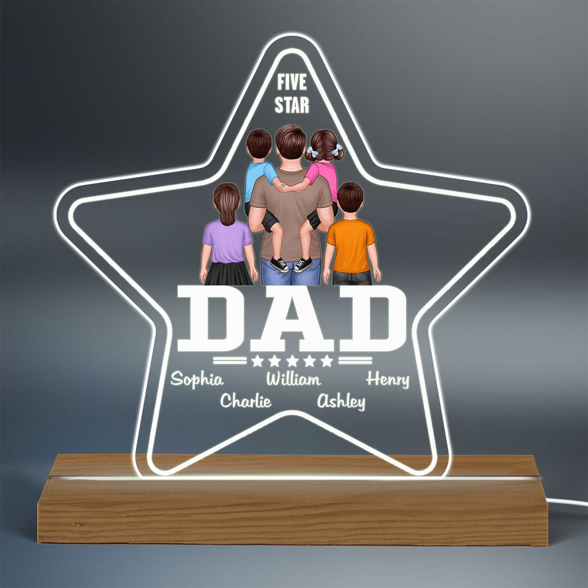 Five - Star Dad Holding Kids Personalized Warm Custom Shape LED Night Light