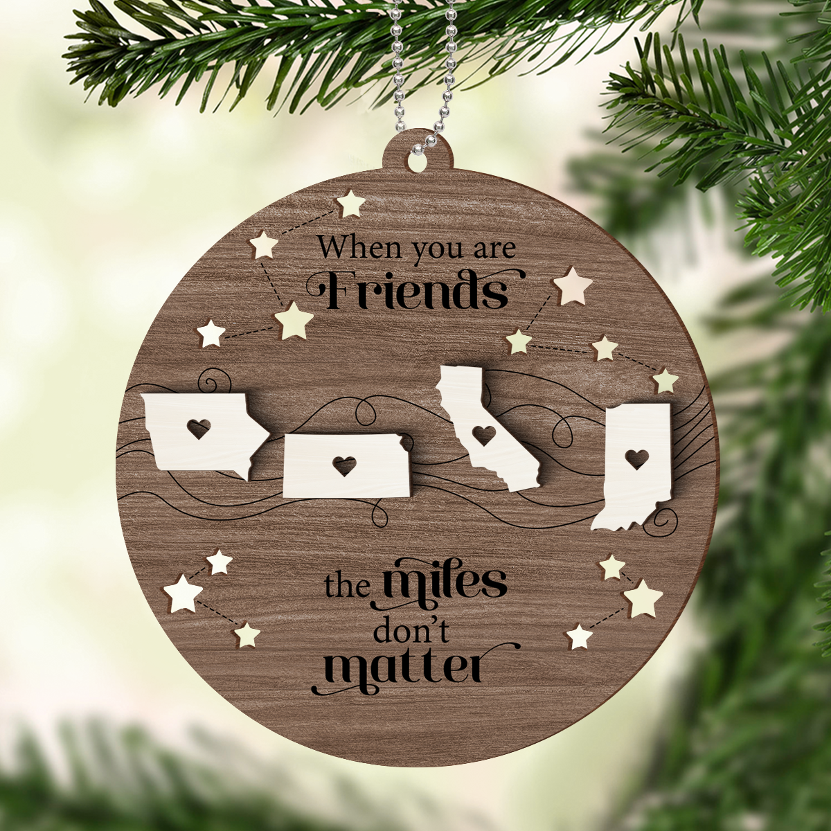 Togetherness for Long Distance Family, Friends, or Sisters - Personalized 2-Layered Wooden Ornament