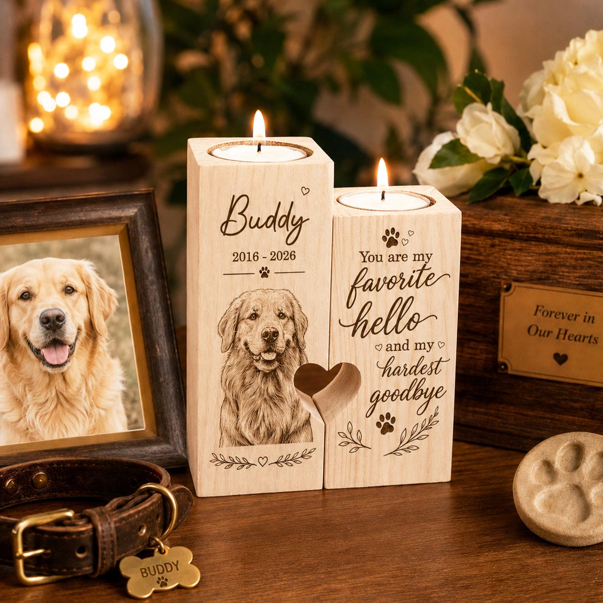 Pet Dog Cat Memorial Custom Photo You Were Our Favorite Hello - Personalized Candle Holder - Sympathy Gift, Remembrance Gift