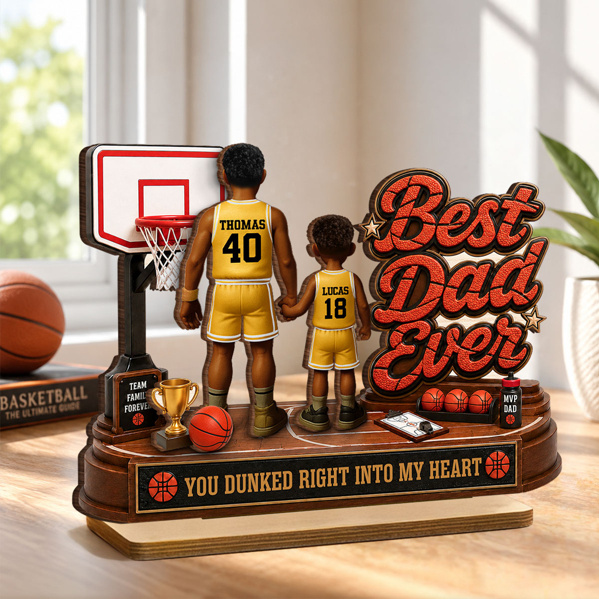 Best Basketball Dad Ever Dunked Right Into Our Hearts - Personalized 2-Layered Wooden Plaque - Father's Day Gift For Dad, Husband