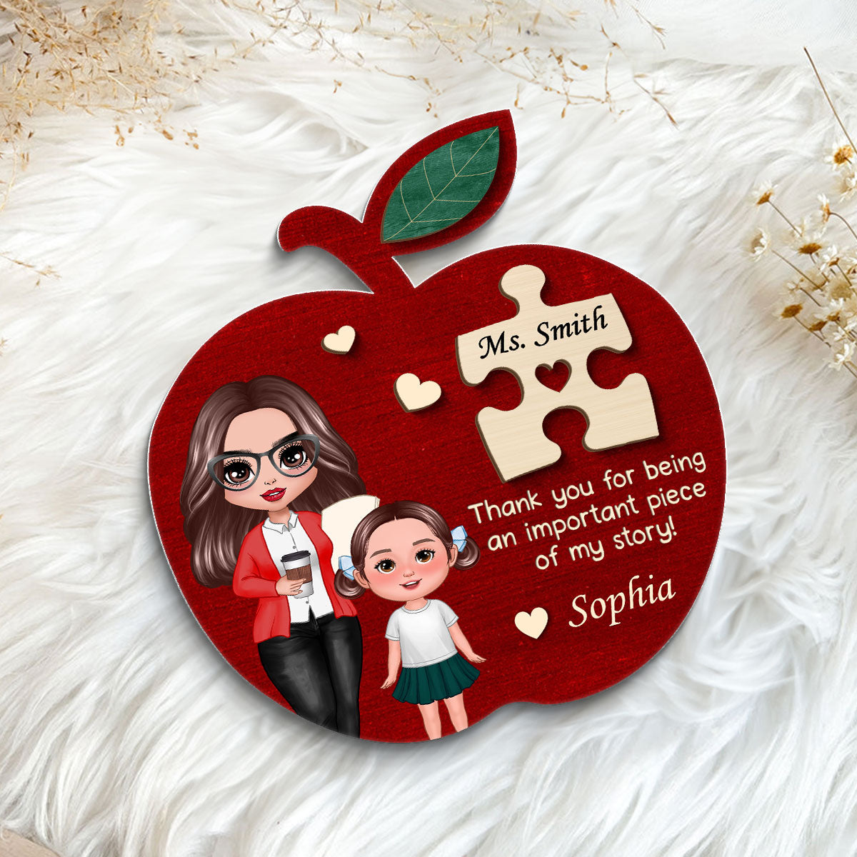 Teacher Apple Thanks For Being Piece Of My Story Personalized 2-Layer Wooden Plaque, Gift For Teacher, Appreciation Gift