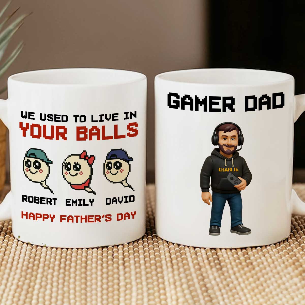 We Used to Live in Your Balls Pixel Gamer Dad Personalized Mug, Father's Day Gift for Gamer Dad