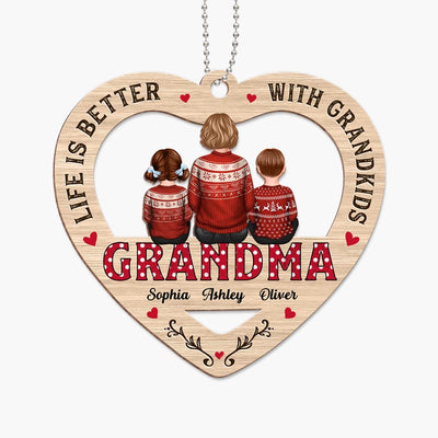 Polka Dot Grandma Grandkids Personalized Wooden Ornament