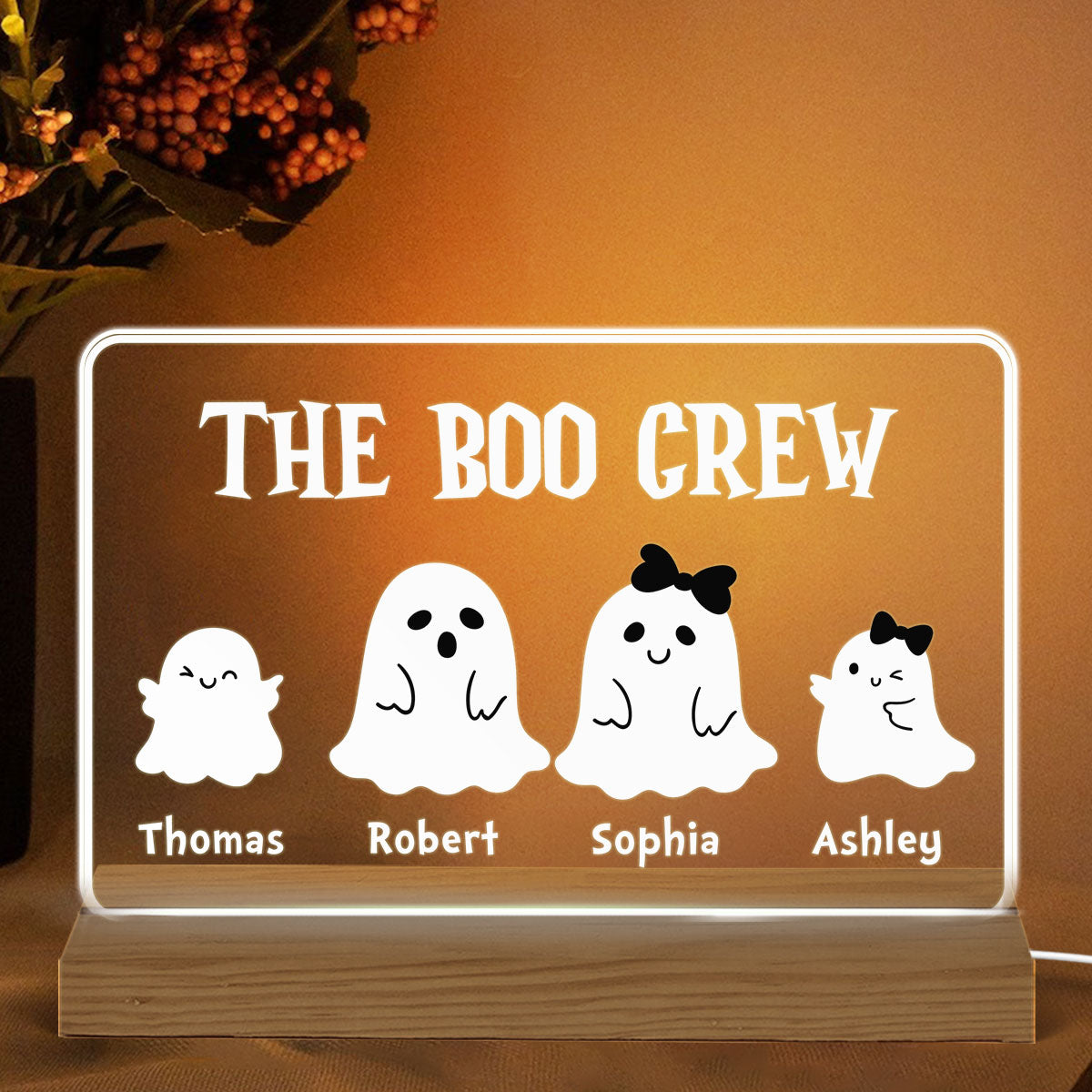 Family Boo Crew Halloween Decor Personalized Horizontal Rectangle Acrylic Plaque With LED Night Light