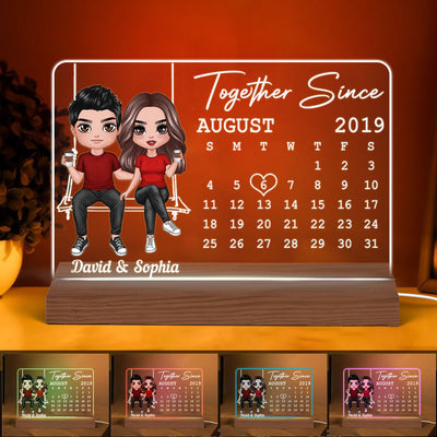 Doll Couple On Swing Anniversary Date Calendar Rectangle Personalized Custom Shape Acrylic Plaque With LED Night Light - Anniversary Gift For Couple - Gift For Him - Gift For Her