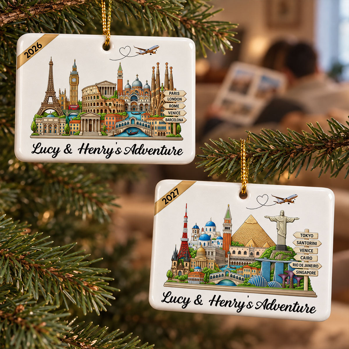 Travel Destinations The Places You've Been Landmarks - Personalized Ceramic Ornament - Traveling Destination Keepsake, Christmas Gift For Traveling Lovers