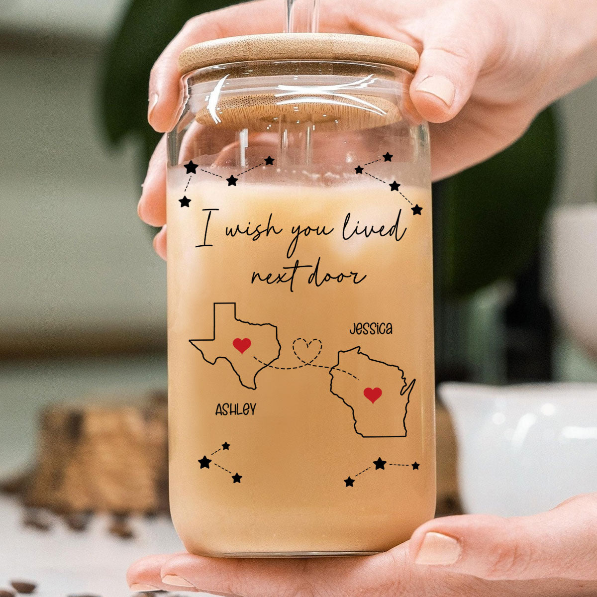 I Wish You Lived Next Door Personalized Tumbler Glass Can, Long Distance Friends Family Sisters Gift