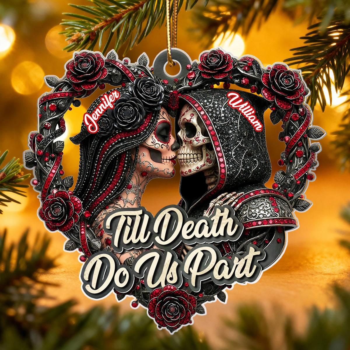 Skull Couple Christmas Gothic Style - Personalized Acrylic Ornament - Unique Christmas Gift For Him, For Her, For Goth Couple