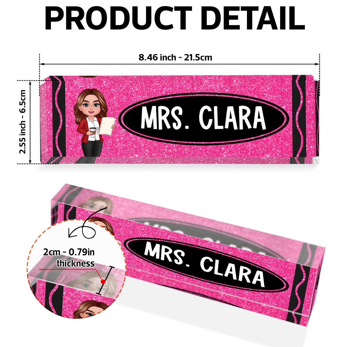 Teacher Crayon Personalized Acrylic Desk Name Plate, Gift For Teacher