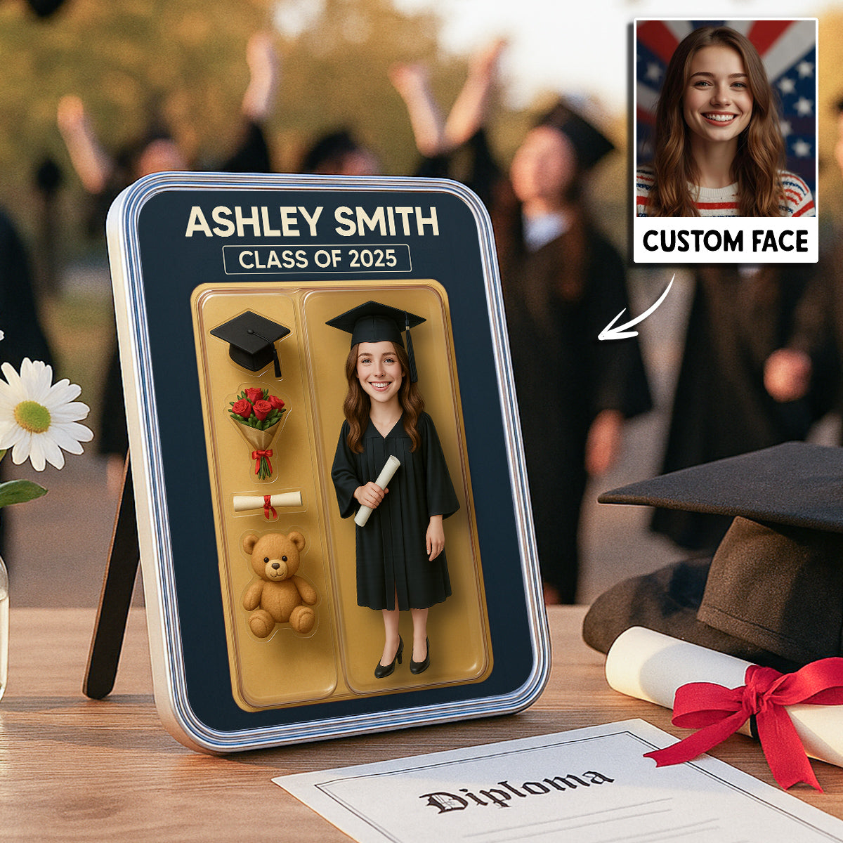Graduation Custom Figure 3D Effect Personalized Mirrored Picture Frame, Graduation Gift