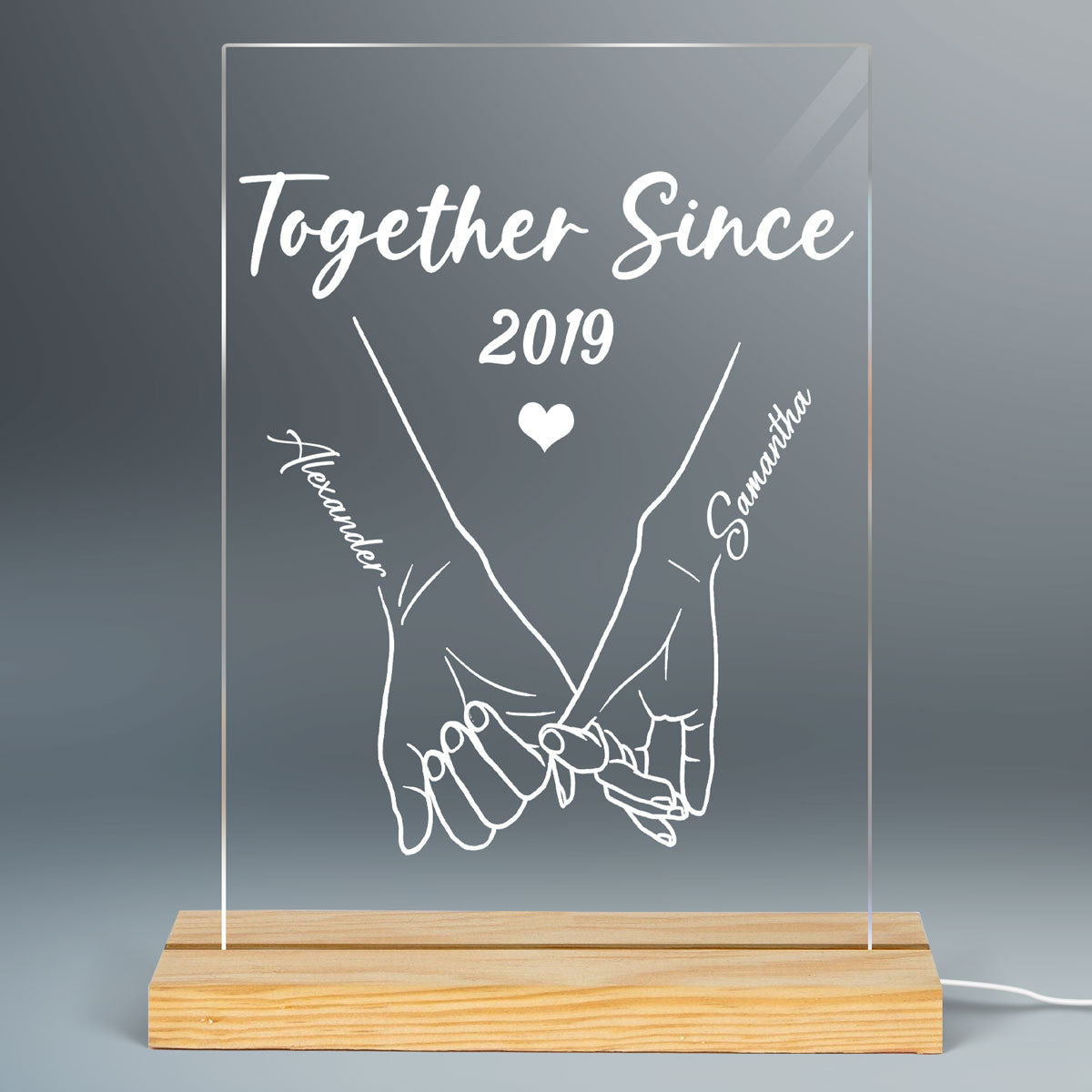 Couple Hand In Hand Outline Together Since Personalized Rectangle Acrylic Plaque - Valentine‘s Day Gift - Anniversary Gift For Her - Gift For Him