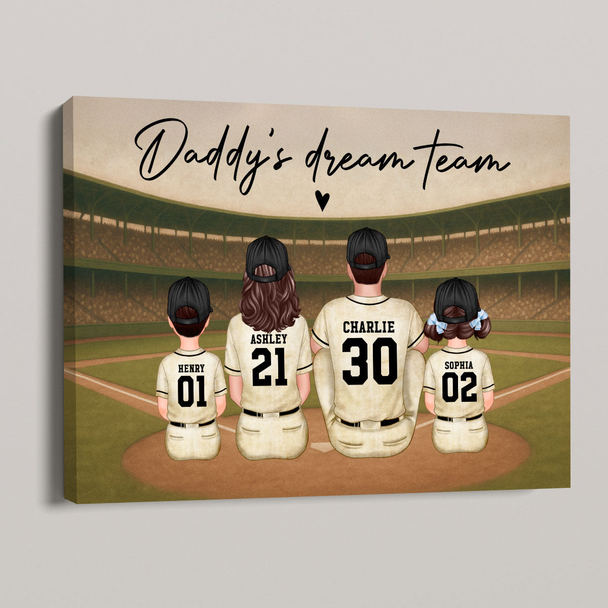 Retro Vintage Baseball Daddy's Dream Team Personalized Wrapped Canvas| Heartfelt Father's Day Gift For Dad, Husband