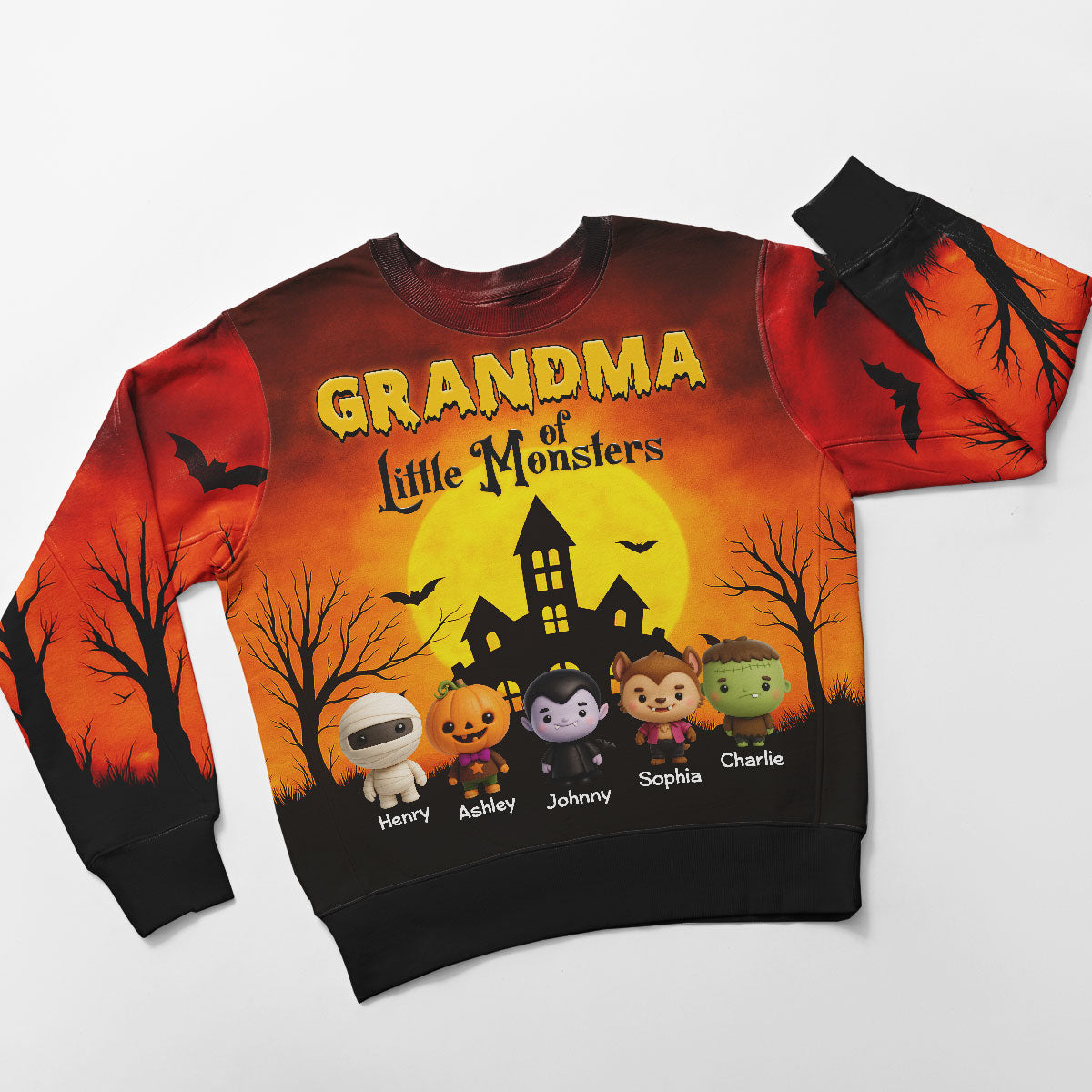 Grandma Mom Little Monsters Personalized 3D Sweatshirt, Halloween gift for Grandma