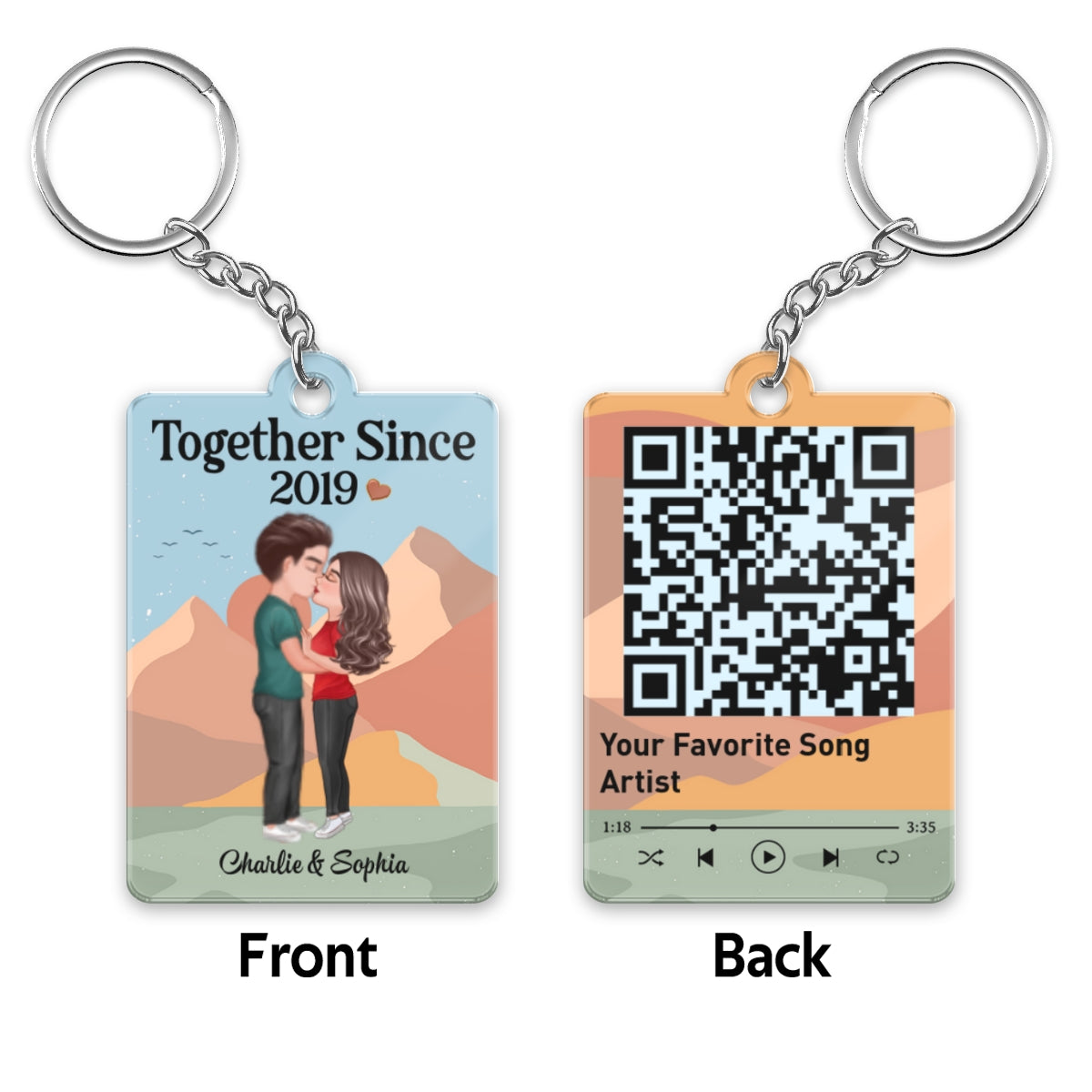 Doll Couple Kissing Abstract Boho Favorite Song QR Code Personalized Acrylic Keychain