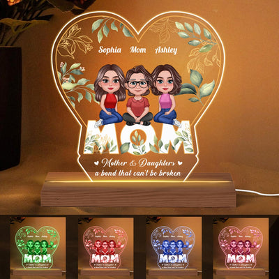 Watercolor Mother Daughter Floral Leaves Personalized Custom Shaped Acrylic Plaque With LED Night Light