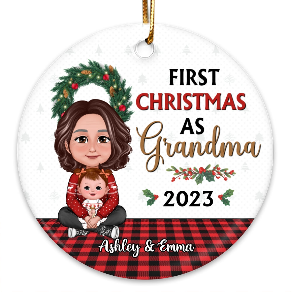 My First Christmas As Grandma Crossed Legs Grandma Grandkid Personalized Circle Ornament