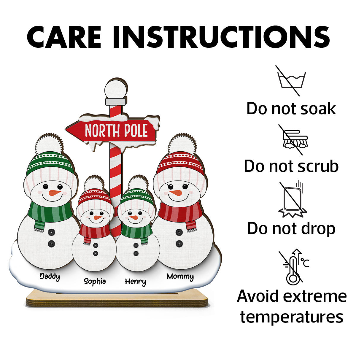 North Pole Snowman Family Christmas Personalized 2-Layer Standing Wooden Plaque