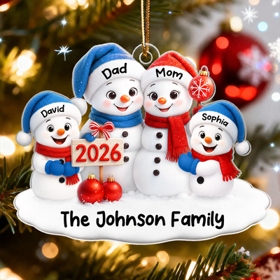 Family Snowmen 2026 - Personalized Acrylic Ornament - Festive Christmas Decor, Christmas Gift for Family