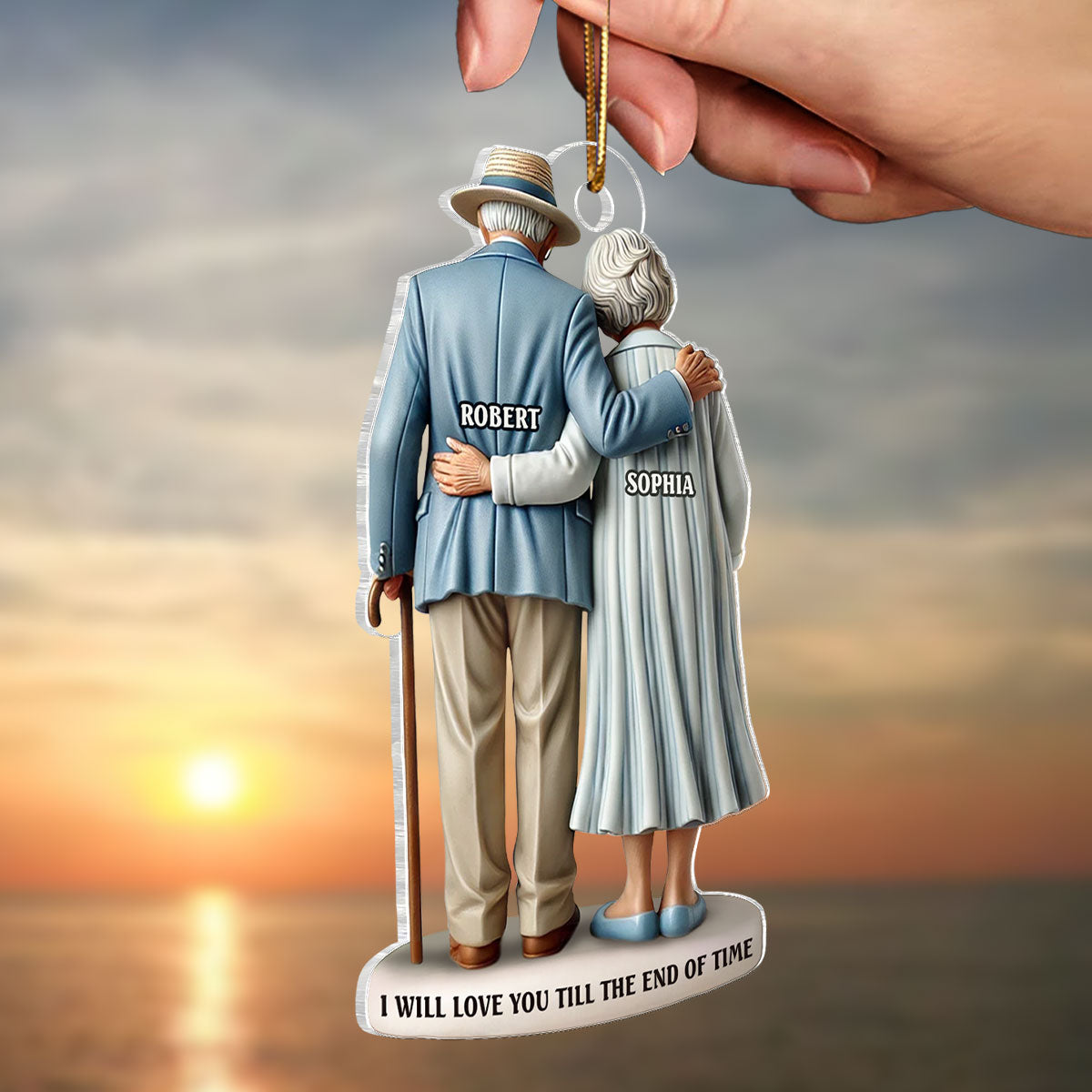 3D Effect Old Couple Stand Together Personalized Acrylic Ornament, Heartfelt Keepsake, Gift For Couple, For Him, For Her, Husband, Wife