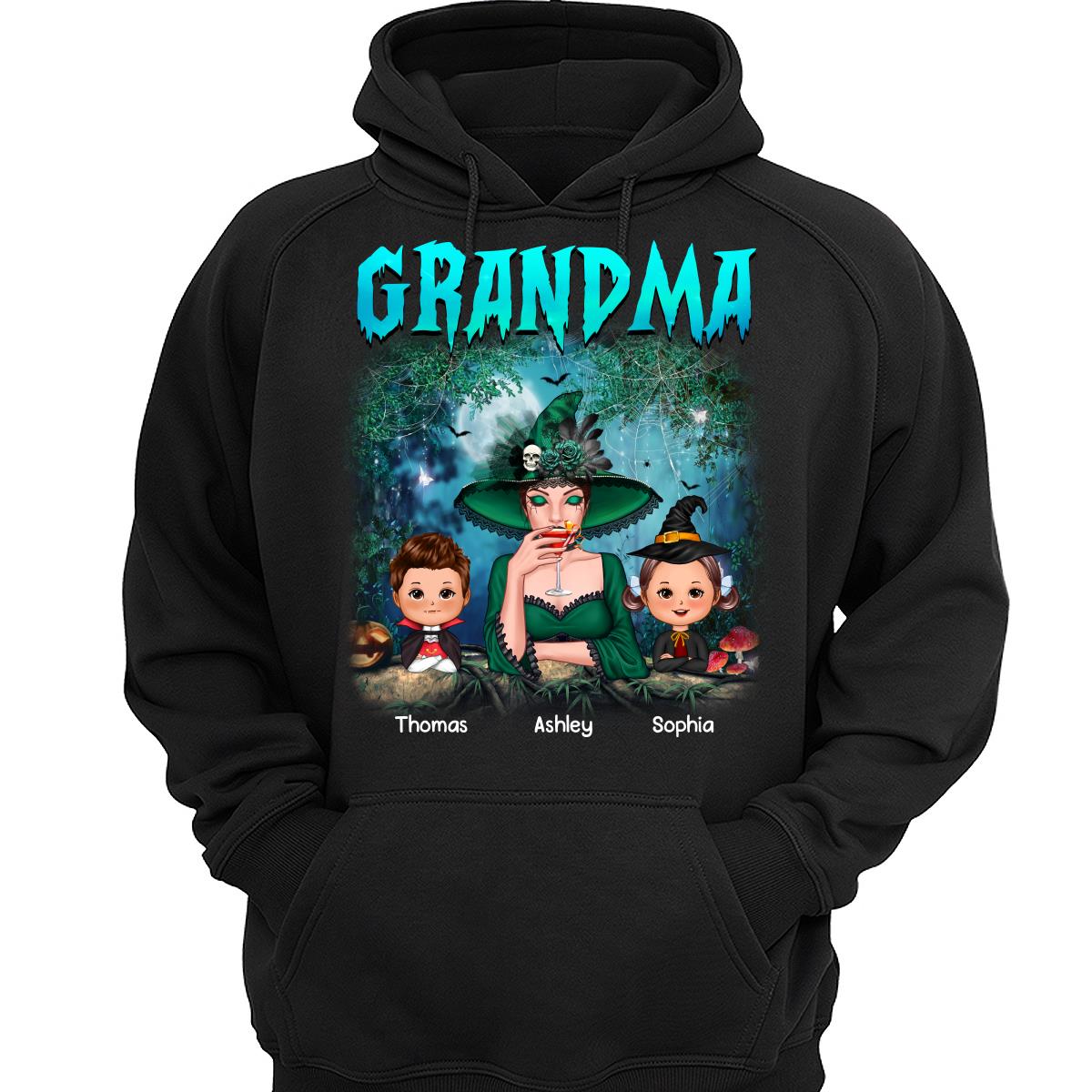 Grandma Grandkids Halloween Moon In Forest Personalized Shirt