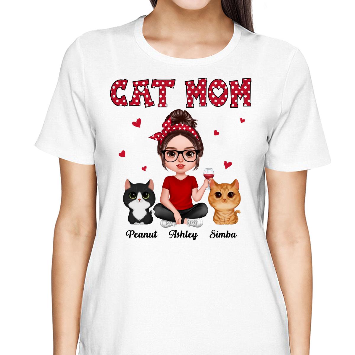 Polka Dot Pattern Realistic Doll Cat Mom Personalized Shirt