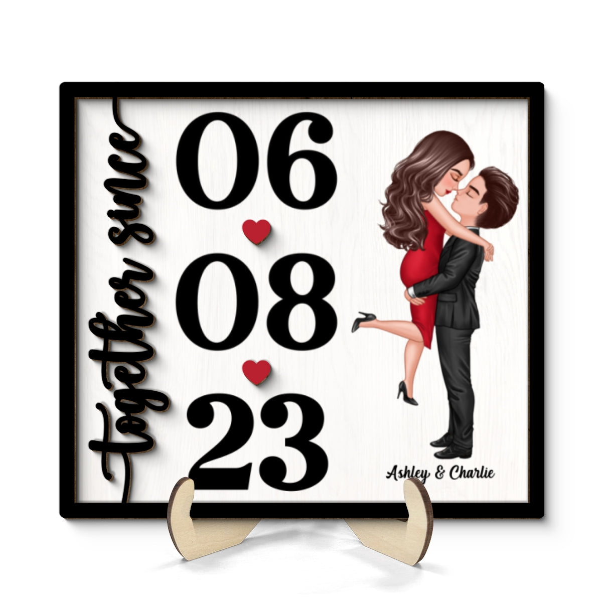 Doll Couple Hugging Kissing Anniversary Date Gift For Him Gift For Her Personalized 2-Layer Wooden Plaque
