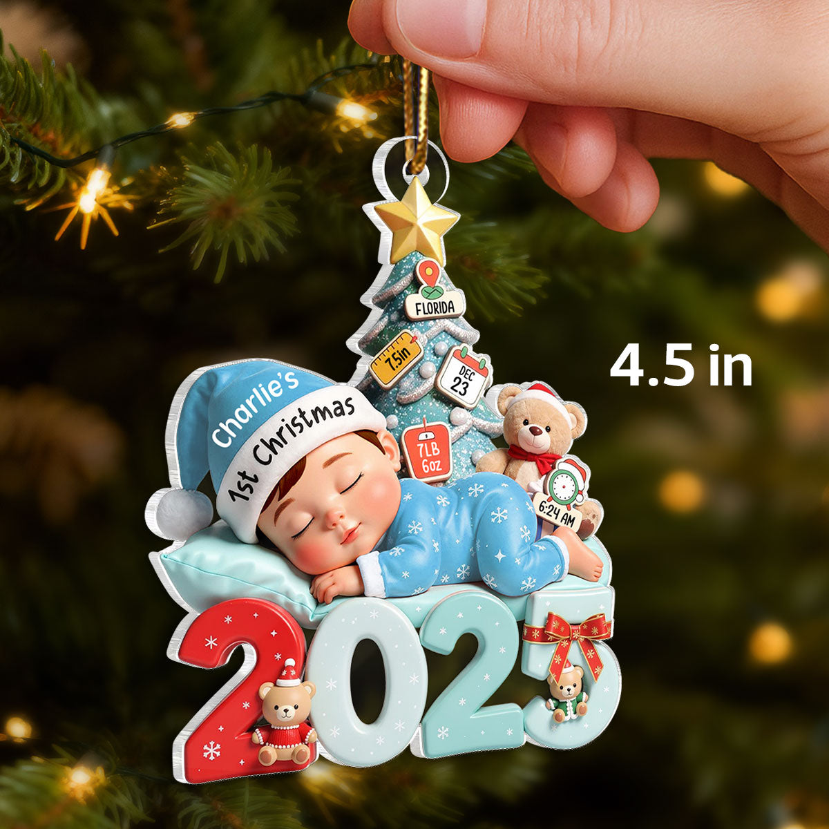 Cute Baby Sleeping 2025 - Personalized Acrylic Ornament - Custom New Born Boy Girl Ornament