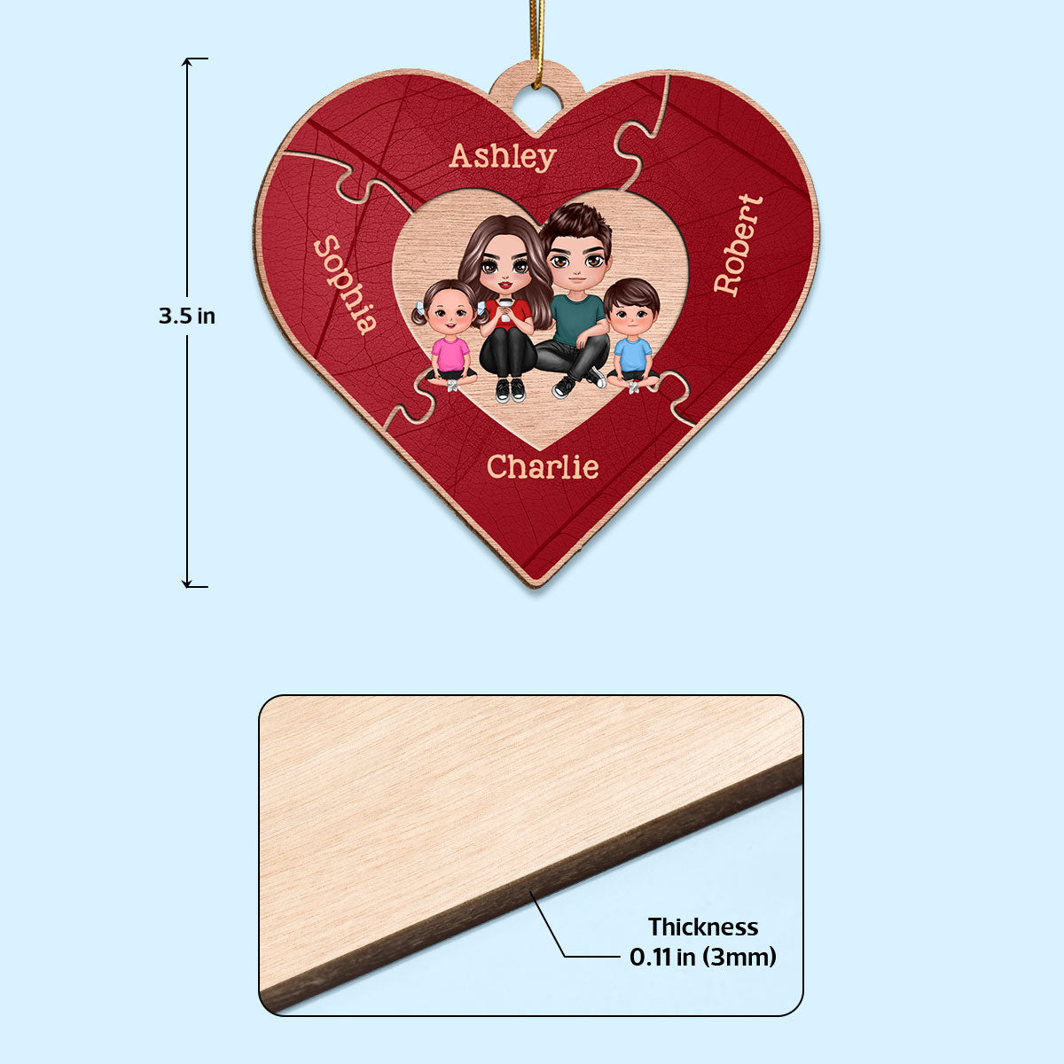 Together We Make A Family Heart Puzzle Personalized Wooden Ornament
