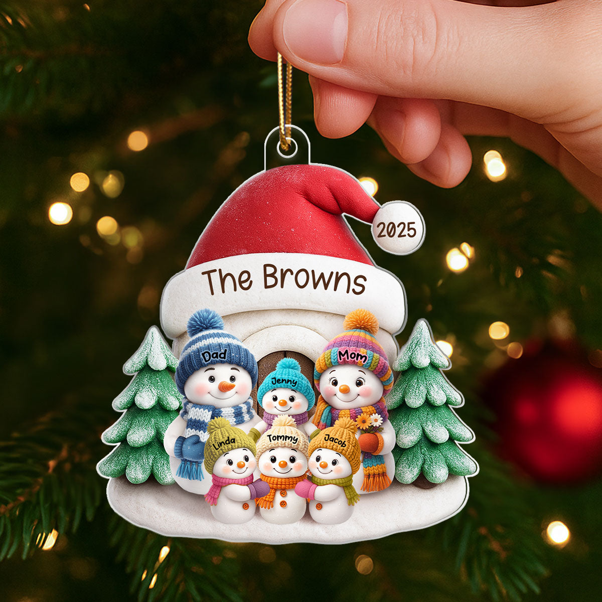 Snow House Family - Personalized Acrylic Ornament - Festive Christmas Decor, Thoughtful Gift for Loved Ones