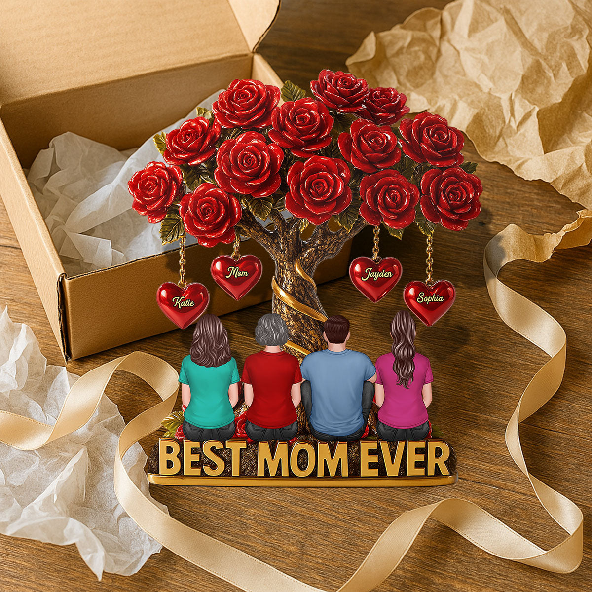 Mom & Children Under Beautiful Rose Tree Personalized Acrylic Block Plaque